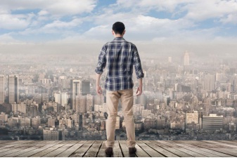 An image of a man facing the large city