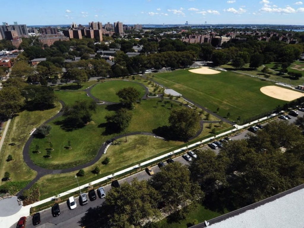 An aerial photo of Soundview Park in the Bronx